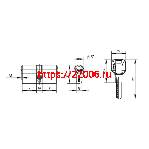 Цилиндровый Punto (Пунто) механизм MaxPro7000Key70mm(30+10+30) GR графит 7key фото 3