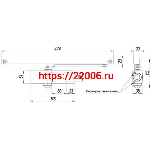 Доводчик Armadillo (Армадилло) дверной со скользящей тягой DCSLIDER85 (DCS-85) AL (алюминий) фото 2