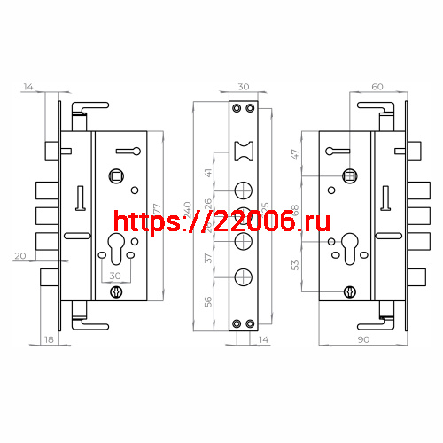 Корпус Ajax (Аякс) врезного замка без ц/механизма CH-08 фото 3