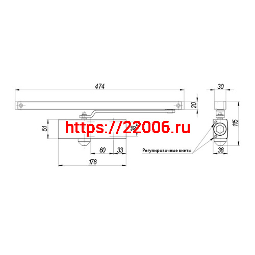 Доводчик Armadillo (Армадилло) дверной со скользящей тягой DCSLIDER45 BR (коричневый) фото 2