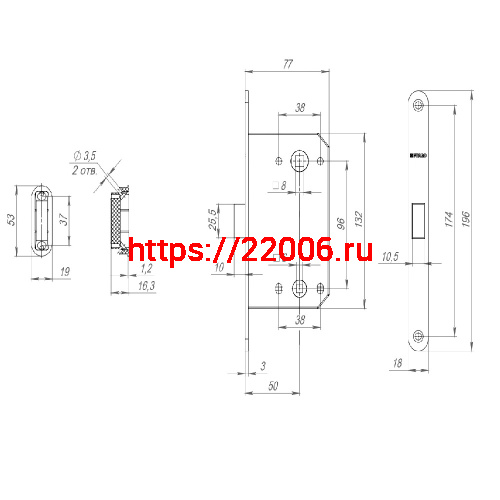 Защелка Fuaro (Фуаро) врезная MAGNM96WC-50 (M96WC-50) GP золото фото 3