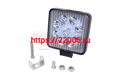 Фара светодиодная 27W 9 диодов SMD, 25мм квадрат. мет. корпус, ближний свет (Flood)